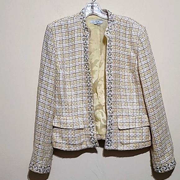 Ice Jackets & Blazers - ICE  Yellow and White Jewelled Tweed Blazer Jacket Sz 12
